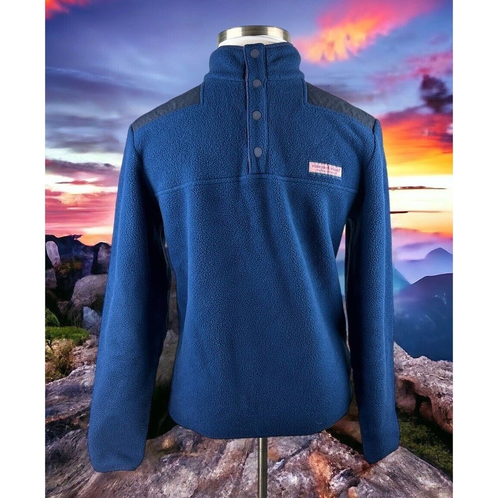 Vineyard Vines Snap Placket Fleece Shep Shirt Pullover Blue Men's Small H12113 - Picture 1 of 15